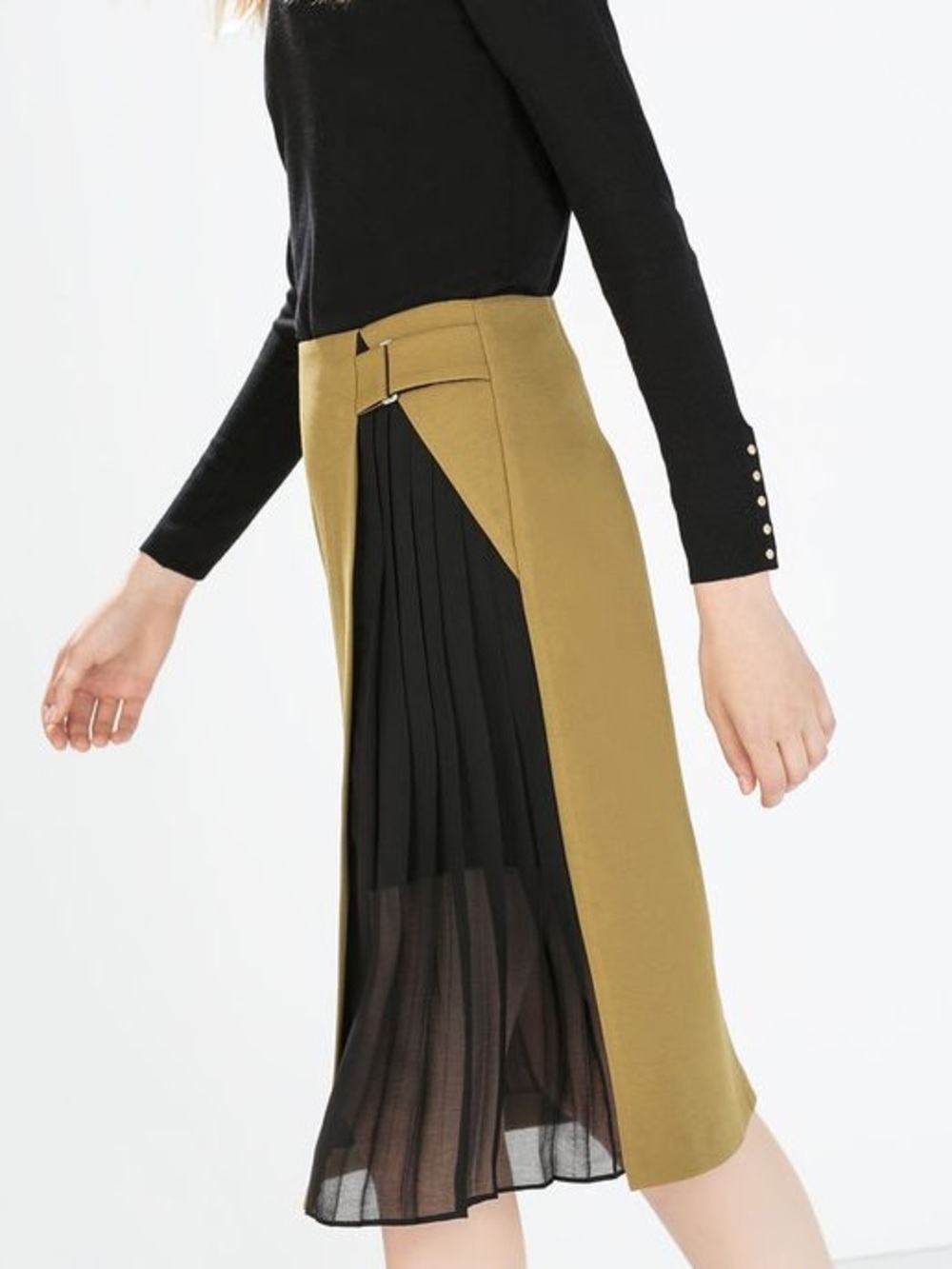 Retro Zara Side-Panel Midi Skirt in Mustard and Black